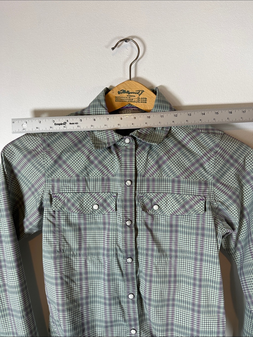 Stio Plaid Snap Button-Down Shirt in Light Green and Purple Women's XS - Picture 8 of 12